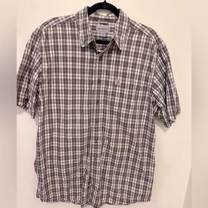 Men’s Carhartt Short Sleeve Button Down Gray Plaid